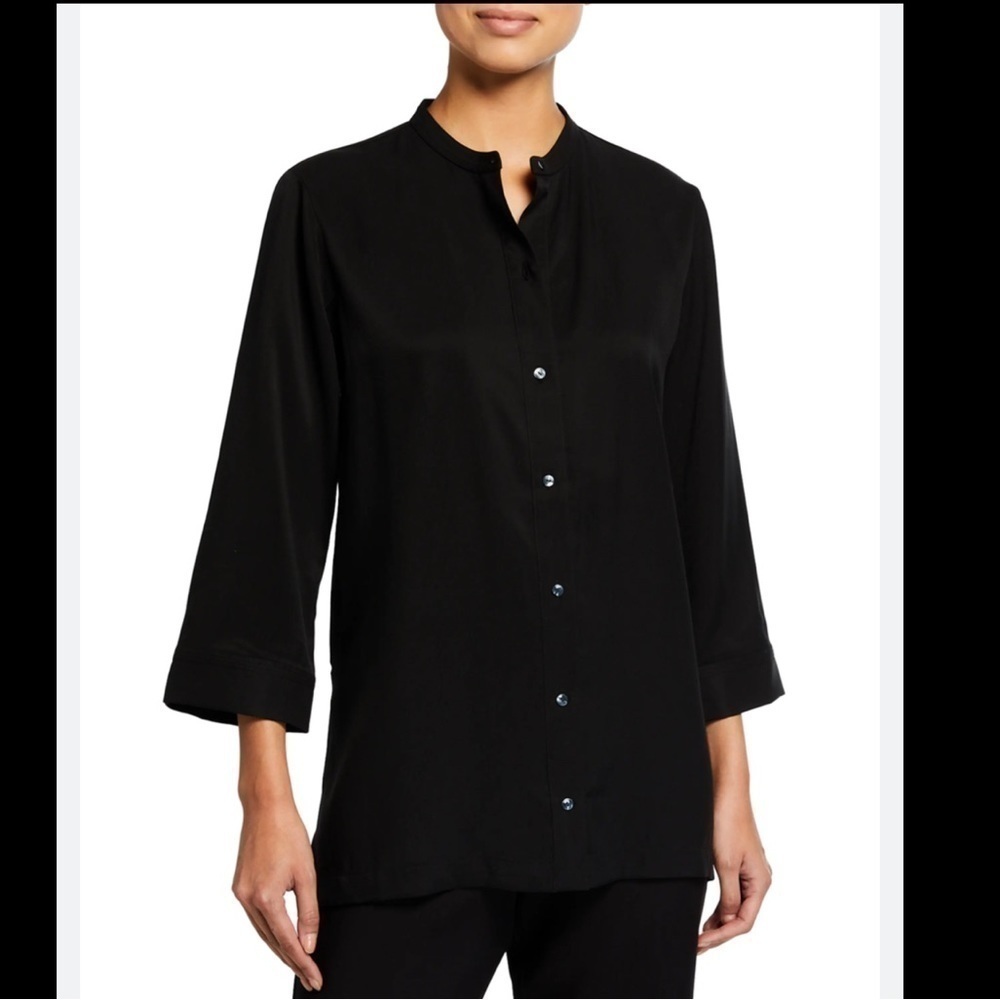 ⭐️NEW Natori Sanded Twill Tunic Top Shirt Black Medium